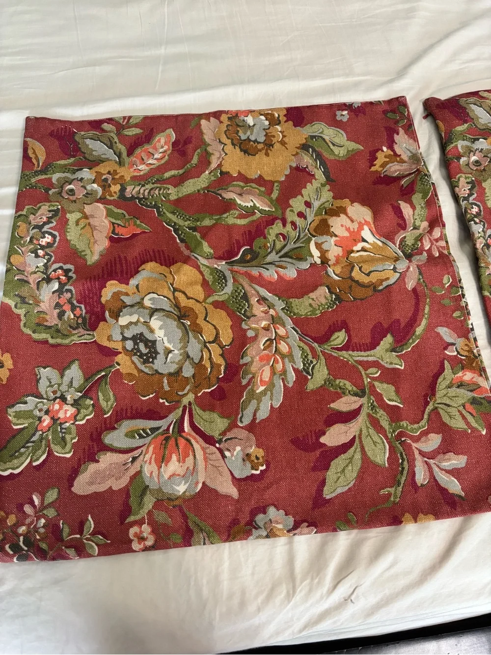 Pottery Barn- Set of 2 of Red Floral Euro Pillow Shams- 24x24